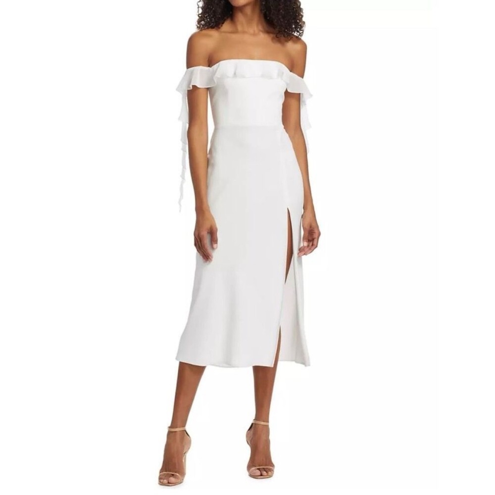 Amanda Uprichard - White Copellia Ruffle Off the Shoulder Midi - Size XS